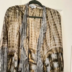 Boho shrug.  So cute!  Gray, cream and and taupe.